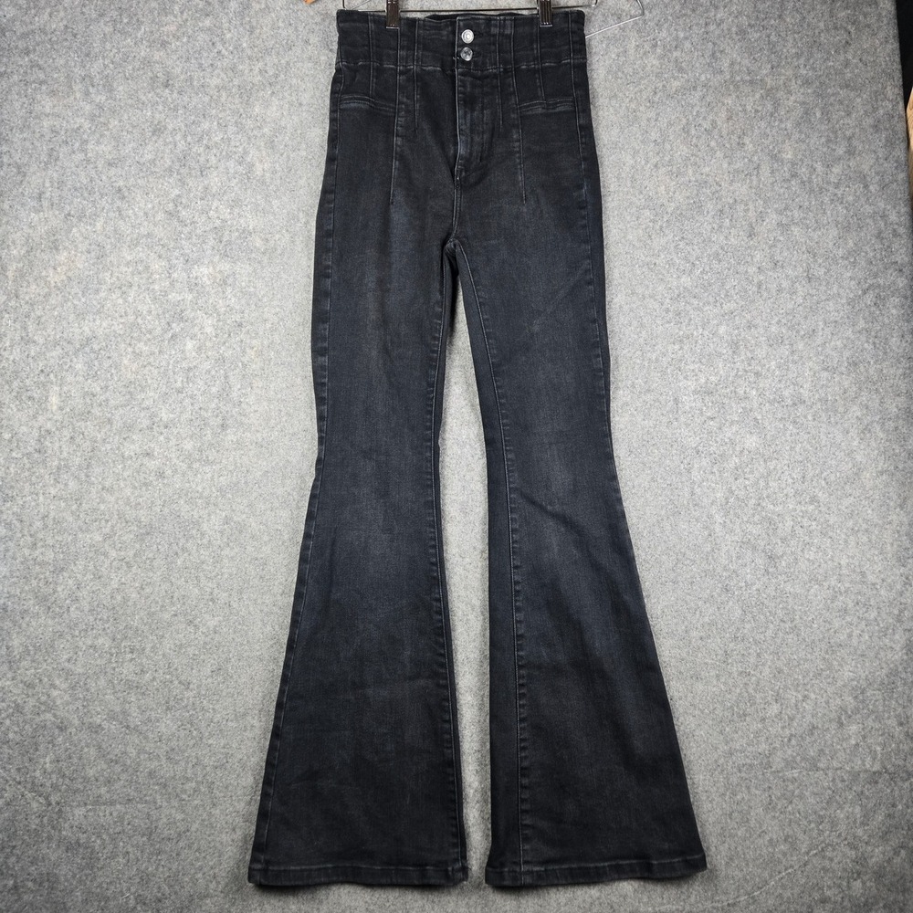 We The Free People Flare Jeans Womens 28 Black High Rise 70s Boho Denim